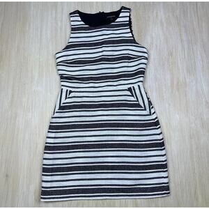 Banana Republic Black & White Keyhole A-Line Striped Cocktail Pockets Dress 8